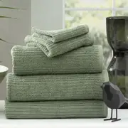 5pc Renee Taylor Cobblestone Hand/Bath Towel/Mat Set 650 GSM Cotton Ribbed Sage