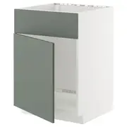 METOD base cabinet f sink w door/front, white/Nickebo matt grey-green, 60x60x80 cm