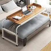 Hospital Over The Bed Table with Wheels, Extendable Rolling Bedside Laptop Table,Adjustable Height Chair Cart,Recliner Table,Mobile Computer Workstation for Home Office Use(Natural,55.12 * 17.32in)