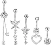 [HJZHII] Pack of 4 Sterling Silver Belly Button Piercings, 14G Silver Stainless Steel Belly Button Piercing Jewellery Heart Elegant Butterfly Arch Flower Belly Button Rings for Women Men