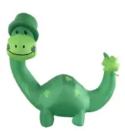 6' Self-Inflatable Lighted St. Patrick's Day Green Dinosaur w/ Leprechaun Hat