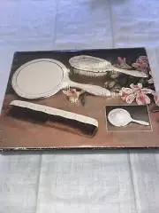Vintage Silver Plate 3 Piece Vanity Mirror Brush Tortoise Comb Set New In Box (H