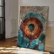 Petrified Wood Art Print Geode Tree Ring Earthy Blue Amber Abstract Fossilized Texture Wall Decor