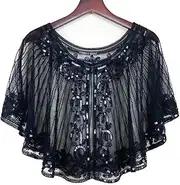 [HEYDHSDC] Women's 1920S Wraps Sequin Deco Fringed Wedding Cape Evening Shawl Vintage Prom for Party Lady 20S Shawl