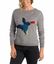 NWT Woolrich Duck Wool-mohair Blend Gray Print Sweater Women Pullover Size:2XL
