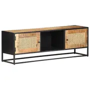TV Cabinet 120x30x40 cm Rough Mango Wood and Natural Cane vidaXL