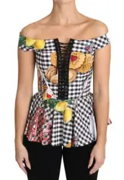 Dolce & Gabbana Chic Checkered Corset Top Women's Blouse Authentic