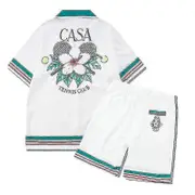 Casablanca Hawaiian Beach Floral Shirt Suit Coconut Print Short Sleeved Shorts For Men And Women Top Tees Blue M