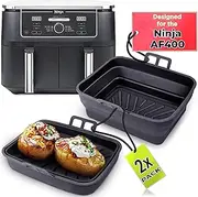 [Tydi] 2x Premium Silicone Air Fry Liners Ninja AF400UK 9.5L & Tower T17088-21 x 16 4.5 cm Fryer Made Specifically the AF400 Reusable Accessories, Black (TY-SAF-AF400UK)
