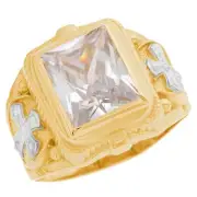 10k or 14k Two-Tone Gold Mens Brilliant White CZ April Birthstone Religious Ring