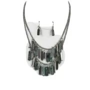 Metal Block Fringe Necklace & Earrings Set