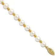 [JewelryWeb] 14k Solid Gold 6 7mm White Near Round Fw Cultured Pearl Bead Bracelet 18 Centimeters Link-Bracelet for Women