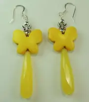 Yellow Agate Briolette Howlite Butterfly Earrings Handmade Jewelry