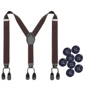 Mens Adjustable Button End Suspenders - Y-Back Elastic Tuxedo Coffee