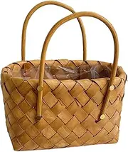 YARNOW Small Weaving Basket with Double Handles Versatile Planter for Flowers and Home Decor Rustic for Organizing Small Items and Kitchen Essentials
