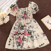 Short Sleeve Dress Girl Girl's Casual Dress Summer Scoop Neck Short Sleeves