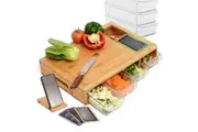 Large Bamboo Cutting Board and 4 Containers with Mobile Holder gift included for Home Kitchen