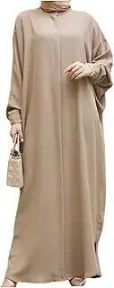 [Wedhapy] Muslim Dresses for Women, Abayas for Women Muslim,Long Sleeve Muslim Prayer Dress, 56.7 Inch Loose Prayer Clothes Jilbab for Muslim Women Khaki