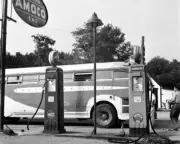 Greyhound Bus at Gas Station Outside Gettysburg, Pennsylvania 1943 Photo