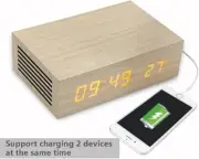 Homtime M9 Wooden Clock USB Charging Alarm Clock with NFC Bluetooth Speaker, LED