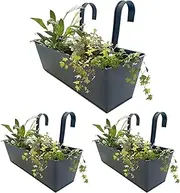 Railing Planter for Outdoor Plants, Balcony Railing Launcher, 3 Deck Railing Fence Tray with Removable Hooks, Fence Garden Container for Outland