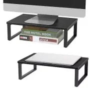 2 Pack Monitor Stand Riser Wood Desk Shelf with Storage, Laptop Stand Riser C...