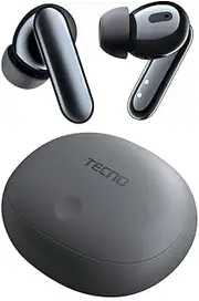 [Tecno] True 1 TWS Noise Cancelling in-Ear Headphones with Deep Bass, 45 Hours Playtime, IPX5 Durable, Portable Battery Case, Grey
