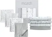 MOZAH Organic Muslin Swaddle Blankets - Baby Extra Large 47x47 inches - Baby Swaddle Blanket - Stars, Stripes, Dots, Grey - Unisex Muslin Blankets Girl or Boys
