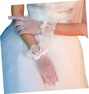 [VALICLUD] 1 Pair Elegant White Bow Lace Bridal Gloves for Weddings Parties and Special Occasions Comfortable Stretchy Design with Delicate Workmanship for Charming Appeal