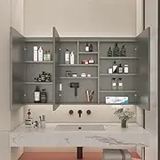Bathroom Vanity Mirror, Medicine Cabinet, Anti-Fog LED Bathroom Mirror with Storage, Dimmable Steel Wall Cabinets with Lighted Mirror, Bathroom Wall Mirror