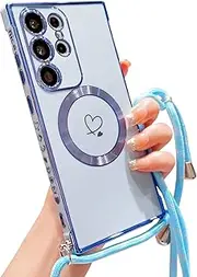 SUYACS for Samsung Galaxy S22 Ultra Removable Cute Phone Case Strap for Women Blue