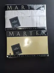 Vintage Martex Twin Flat + Fitted Sheet Cotton Dacron Blend 250 Pinpoint Percale