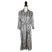 NWT ZARA Black White Striped Tie Front Midi Tunic Dress Size: XS