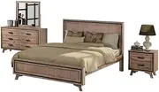 4 Pieces Bedroom Suite King Size Silver Brush in Acacia Wood Construction Bed, Bedside Table & Dresser