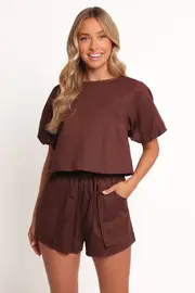 [PUP56] Chelsey Linen Set - Chocolate Brown 6 Brown