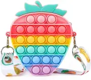 Rainbow Strawberry Bag w Shoulder Strap Pop Fidget Toy Simple Dimple Pop Bag