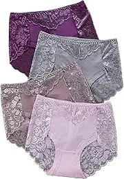 [HEJIGOOD] 4PCS Women's Sexy Lace Panties Invisible Seamless Hipster Underpants Mid Rise Soft Underwear Briefs
