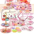 Kids Plastic Tea Toys Set Children Pretend Play Role Teapot Cups Saucers Bowl