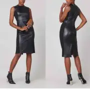Spanx Mixed Media Faux Leather & Ponte Black Sheath Dress Medium Sleeveless Chic