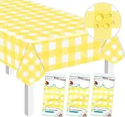 3 Pack Yellow Gingham Tablecloth 54 x 108 Yellow and White Checkered Table Cloth for Rectangle Table Disposable Plastic Table Cover for Party Outdoor Picnic Wedding Yellow Plastic Tablecloth