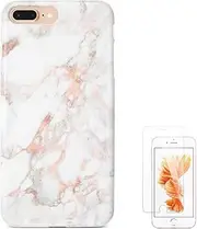 uCOLOR Rose Gold Marble Case Compatible with iPhone 8 Plus 7 Plus (5.5") 6S Plus 6 Plus Soft TPU Dual Layer Protective Cover Compatible for iPhone 7 Plus/8 Plus/6S Plus/6 Plus with Screen Protector