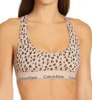 Calvin Klein Women's Modern Cotton Bralette, Beige Cheetah, XS (34A/32B/30C)