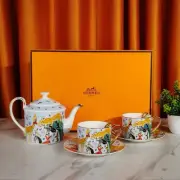 Hermes Bone China Tea Set Teapot, Two Cups Two Saucers New In Box