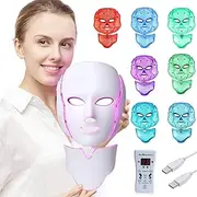 [R A Products] LED Face Mask Light Therapy - 7 Color Skin Rejuvenation Therapy LED Photon Mask Light Facial Skin Care witth Neck Care Anti Aging Skin Tightening Wrinkles Toning Mask.