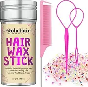 Dolahair Hair Wax Stick & Accessories - Flyaway Control for Kids & Women, 50 Pcs Colorful Elastic Hair Bands, 1 Pcs Slick Back Hair Brush, 2 Hair Loop Styling Tools