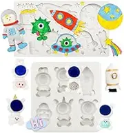 Space Astronaut Spaceship Rocket Moon UFO Robot Fondant Silicone Molds Chocolate Cake Decorating Molds for Cake Decorating (Style A)