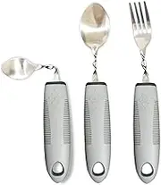 Disability Aids 3PCS Stainless Steel Curved Cutlery Set with Mirror Polishing Bendable Design & Non-Slip Handles for Disabled Hands – Flexible Tableware for Elderly & Patients
