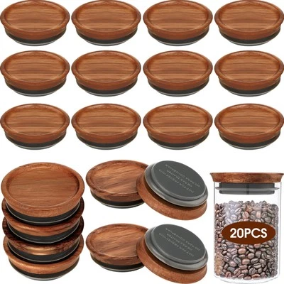20 Pack Regular Mouth Mason Jar Wooden Storage Lids Acacia Wooden Jar Lids fo...
