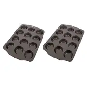 2PK Daily Bake Professional Non-Stick 12-Cup Muffin Pan Bakeware - Black