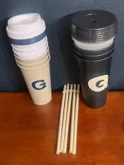 Starbucks Georgetown Hoyas Hot/Cold Cups Navy Blue/Gray Lid New LOT Of 11
